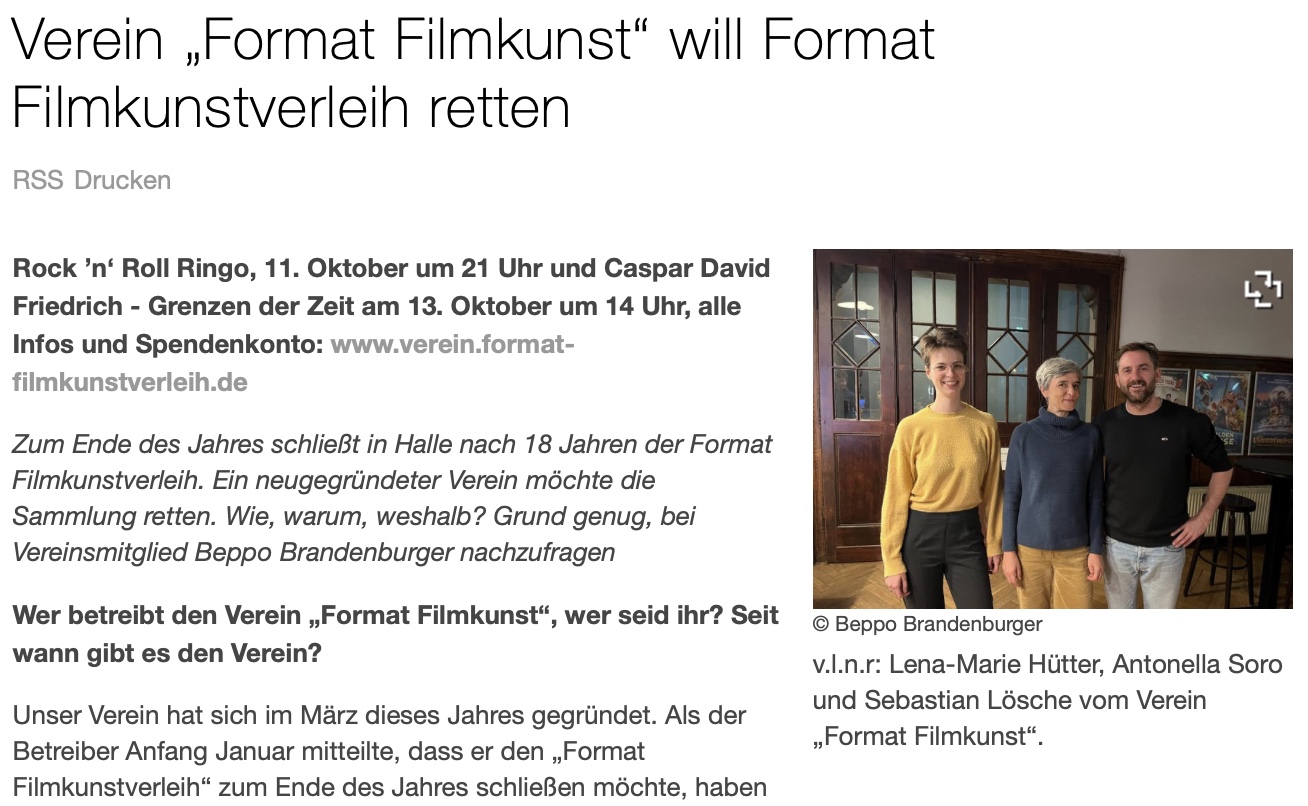 Verein “Format Filmkunst e.V.” will Format Filmkunstverleih retten